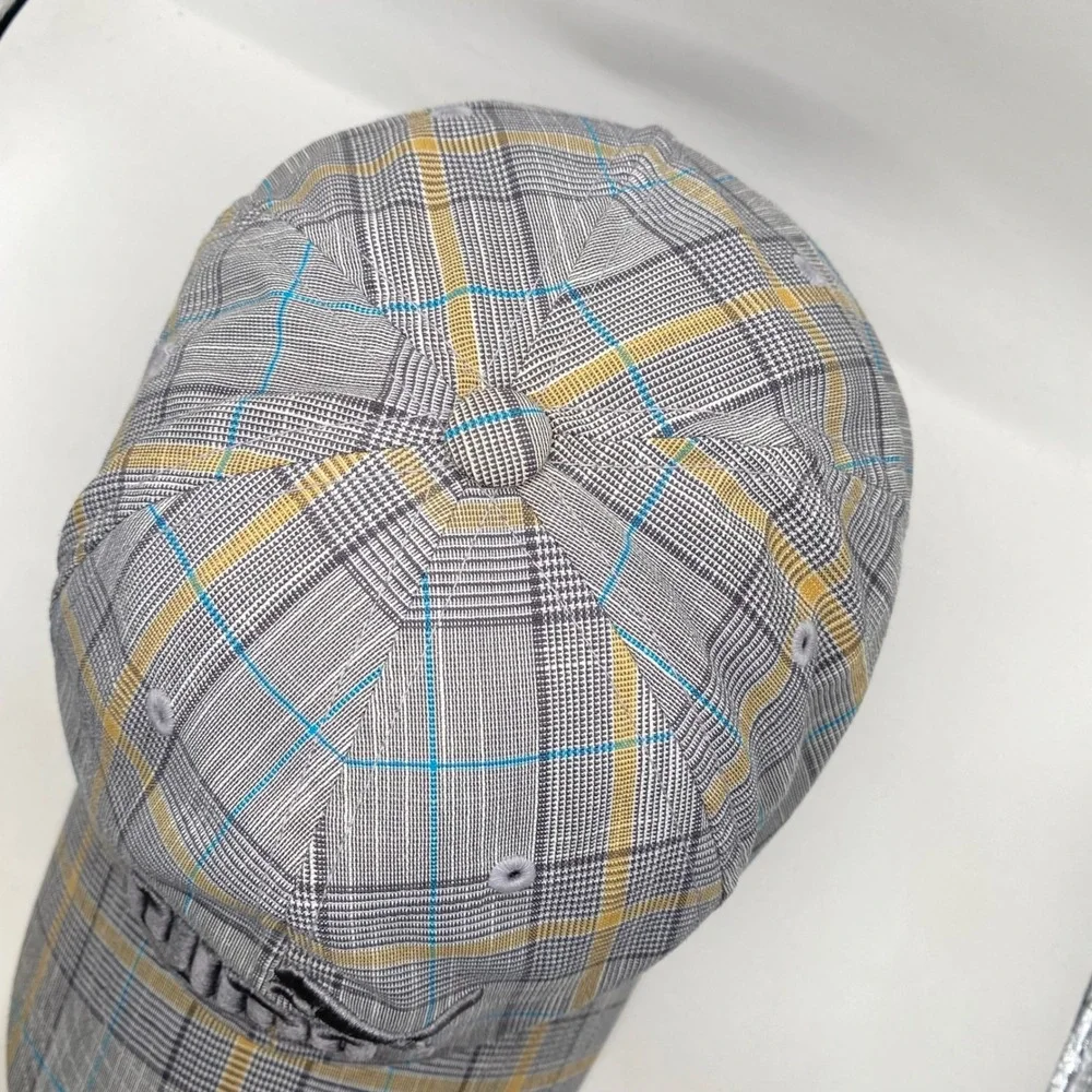 PUMA Plaid Adjustable Baseball Cap Hat Unisex Grey Yellow Blue 3D Logo Sport SEO